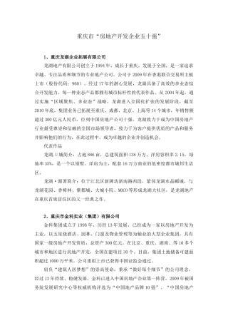 重庆市“房地产开发企业五十强”