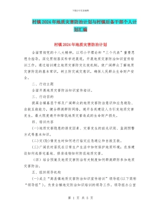 村镇2024年地质灾害防治计划与村镇后备干部个人计划汇编