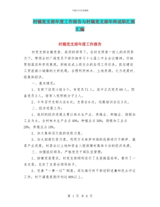 村镇党支部年度工作报告与村镇党支部年终述职汇报汇编