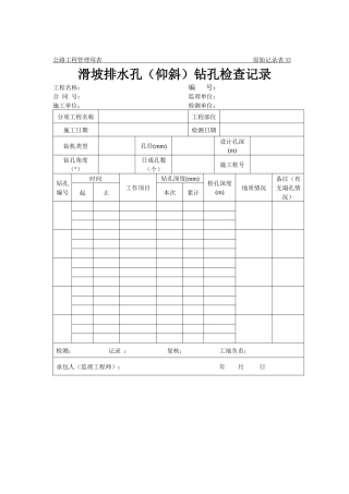 公路工程管理用表范本-滑坡排水孔（仰斜）钻孔检查记录