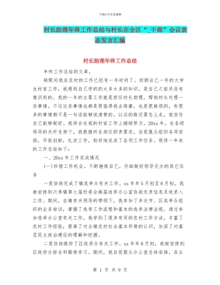 村长助理年终工作总结与村长在全区“