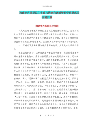 构建党内基层民主实践与构建和谐城管科学发展观发言稿汇编