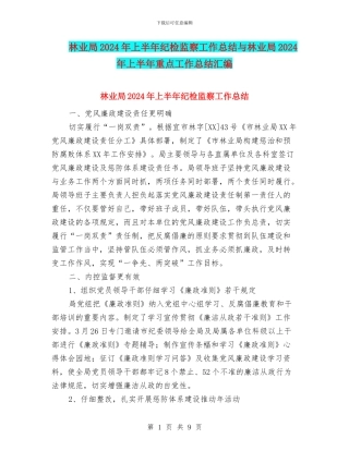 林业局2024年上半年纪检监察工作总结与林业局2024年上半年重点工作总结汇编