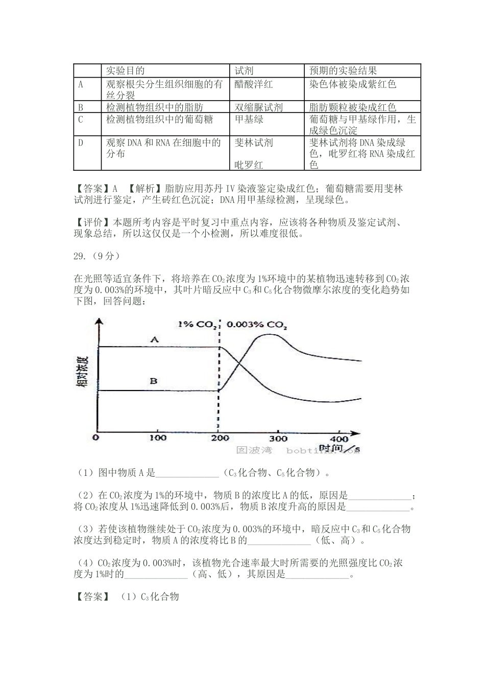 XXXX年普通高等学校招生考试生物--评析_第3页