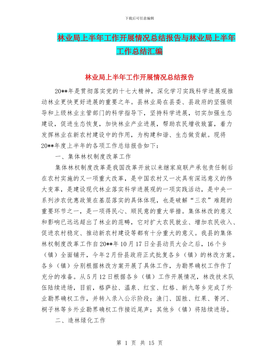 林业局上半年工作开展情况总结报告与林业局上半年工作总结汇编.doc_第1页