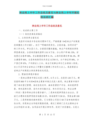 林业局上半年工作总结及意见与林业局上半年开展纪检总结汇编