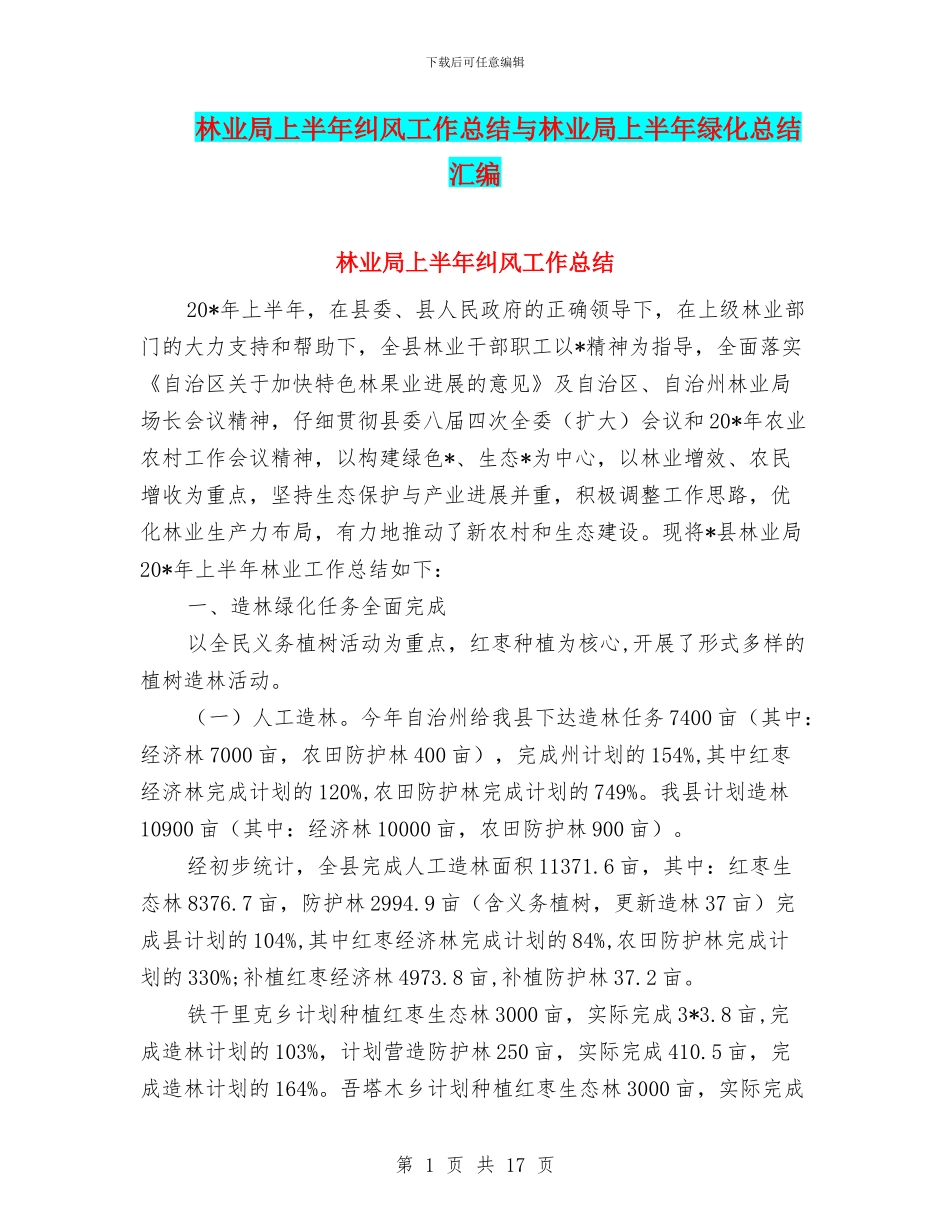 林业局上半年纠风工作总结与林业局上半年绿化总结汇编_第1页