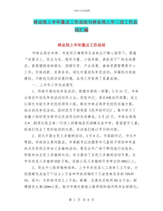 林业局上半年重点工作总结与林业局上年三送工作总结汇编