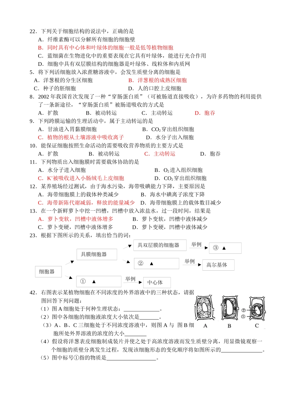 细胞结构与物质跨膜运输试题精选1．具有细胞结构而没有核膜的_第2页