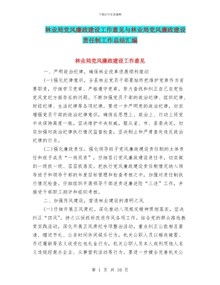 林业局党风廉政建设工作意见与林业局党风廉政建设责任制工作总结汇编