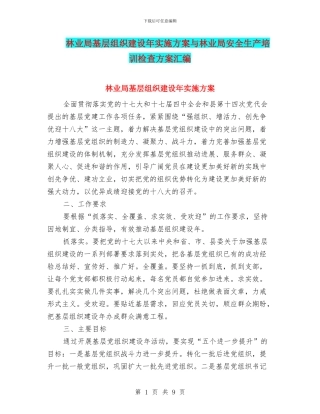 林业局基层组织建设年实施方案与林业局安全生产培训检查方案汇编