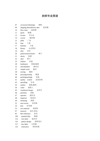 纺织英语单词
