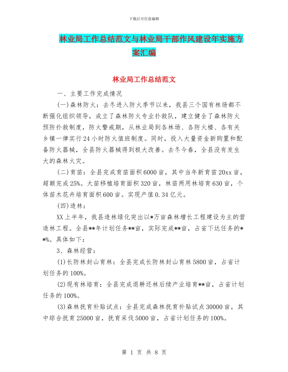 林业局工作总结范文与林业局干部作风建设年实施方案汇编_第1页