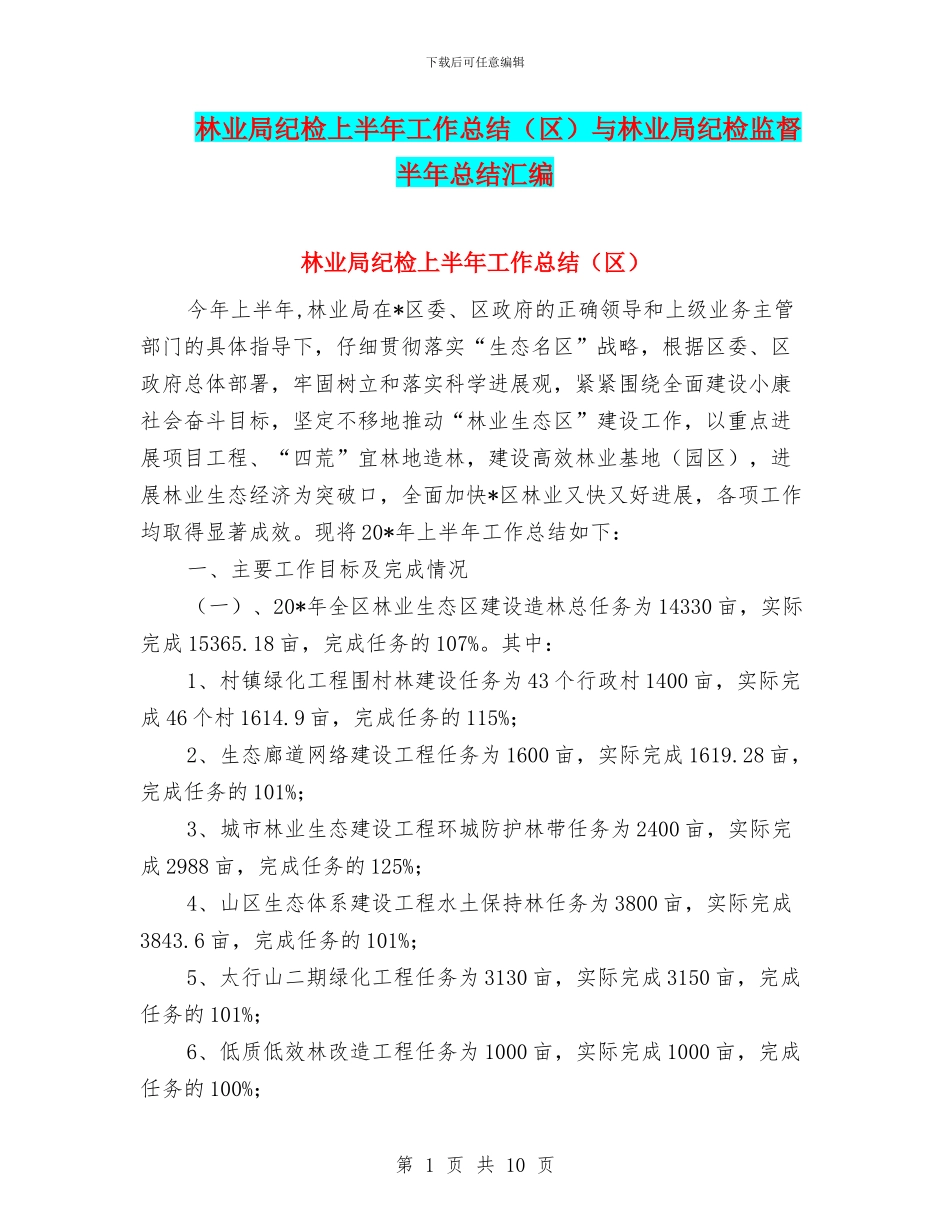 林业局纪检上半年工作总结与林业局纪检监督半年总结汇编.doc_第1页