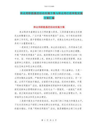 林业局职能基层活动实施方案与林业局行政审批实施方案汇编