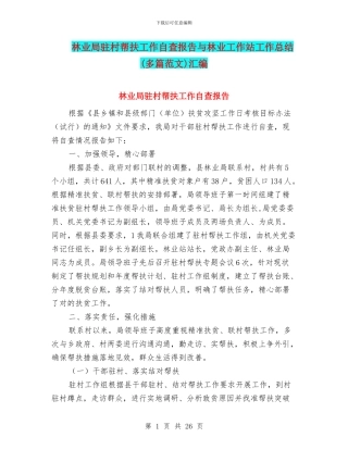 林业局驻村帮扶工作自查报告与林业工作站工作总结汇编