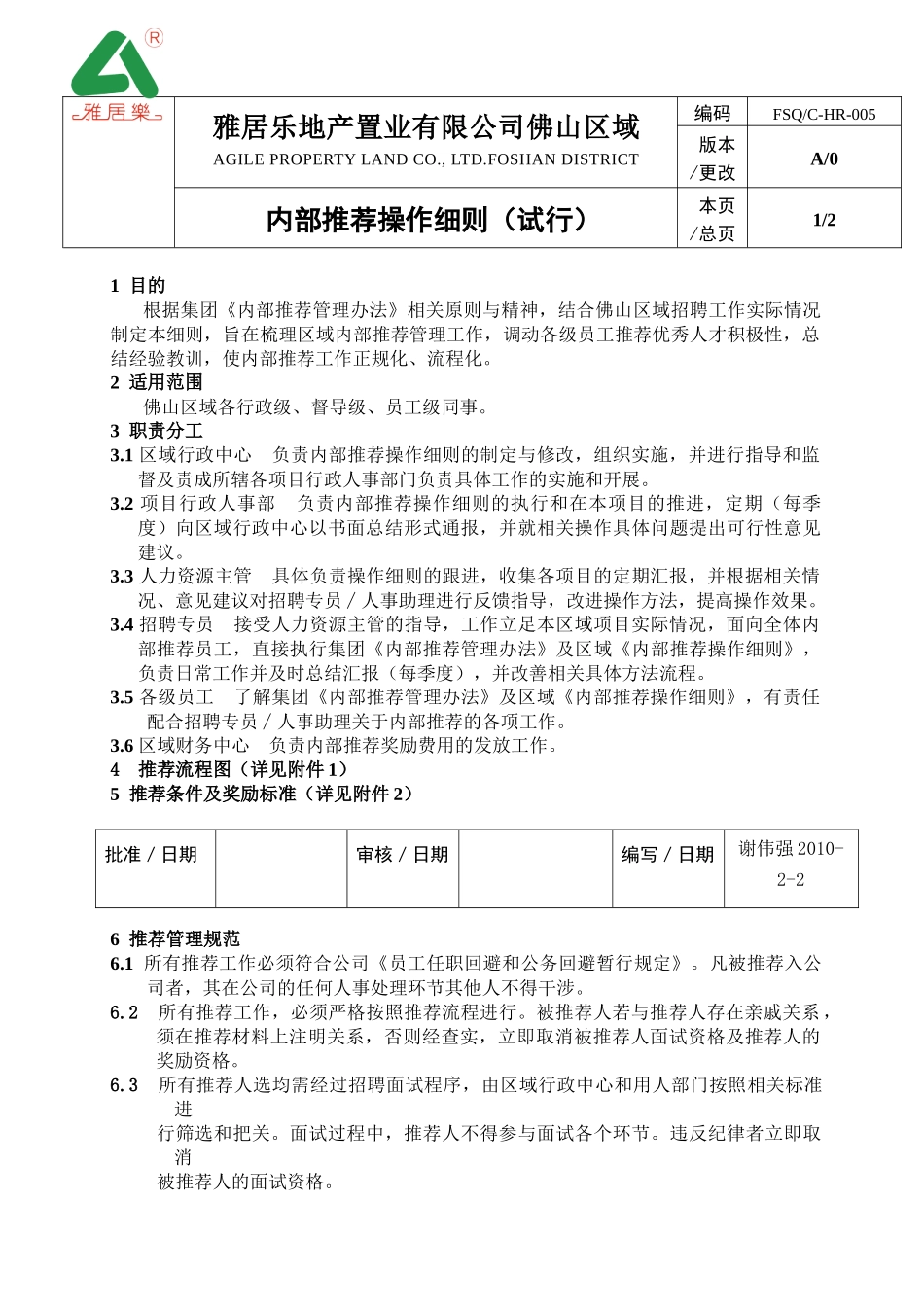 雅居乐地产内部推荐工作操作细则_第1页