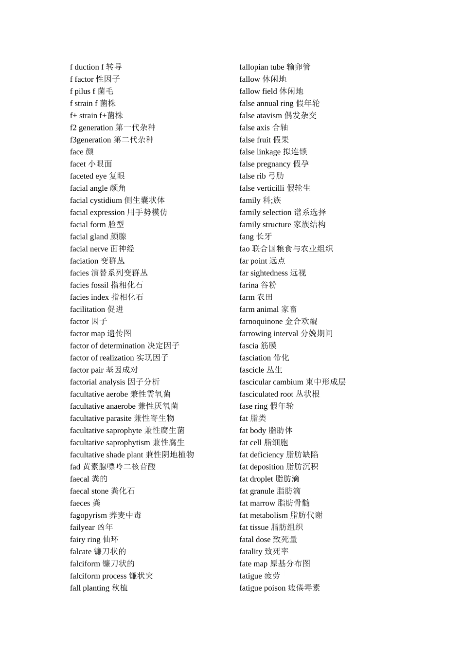 生物学专业英语词汇(字母F)_第1页