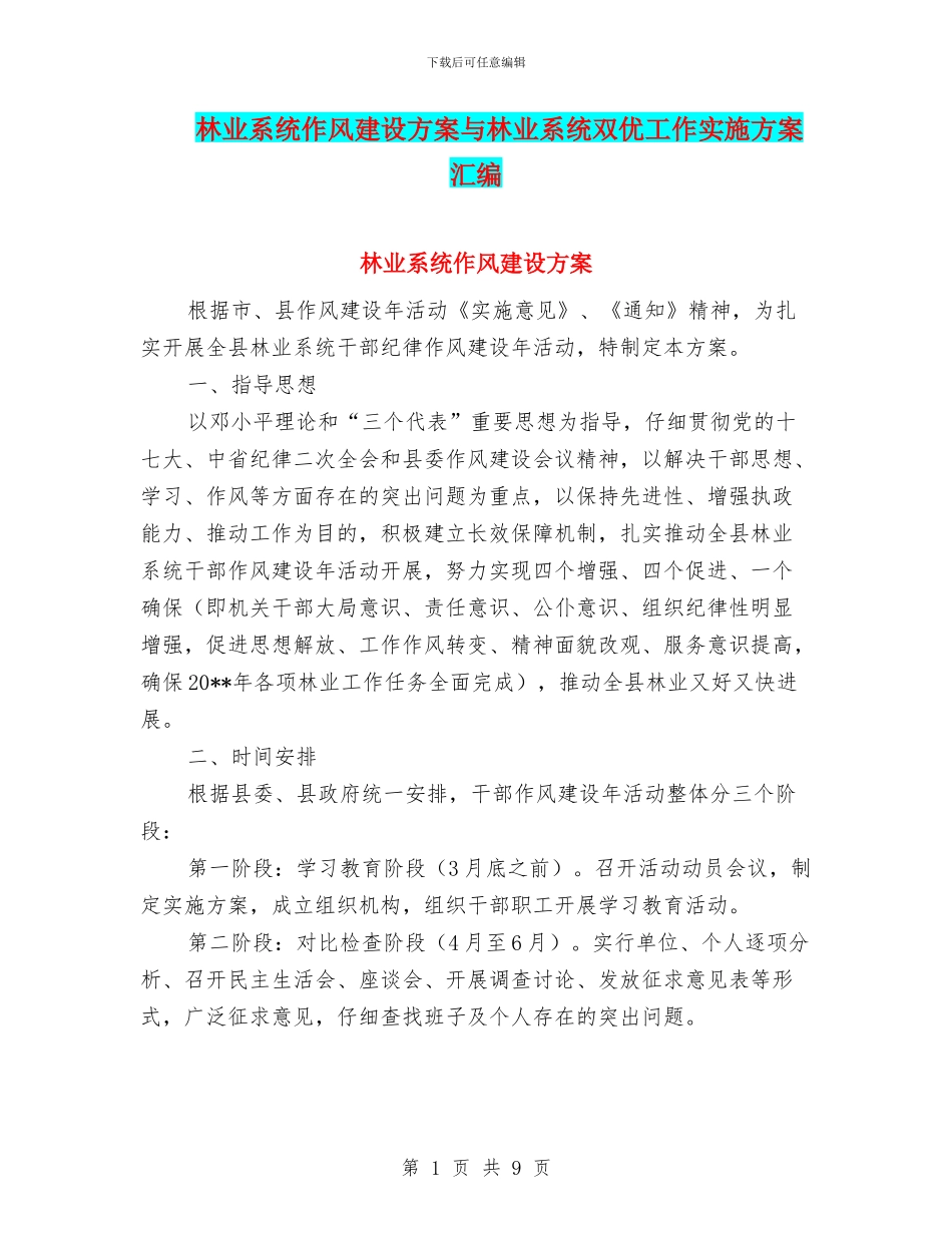 林业系统作风建设方案与林业系统双优工作实施方案汇编_第1页