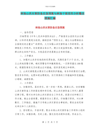 林场山洪灾害防御应急预案与林场干部党性分析整改措施汇编