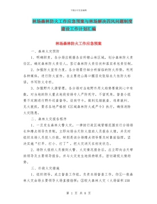 林场森林防火工作应急预案与林场解决四风问题制度建设工作计划汇编