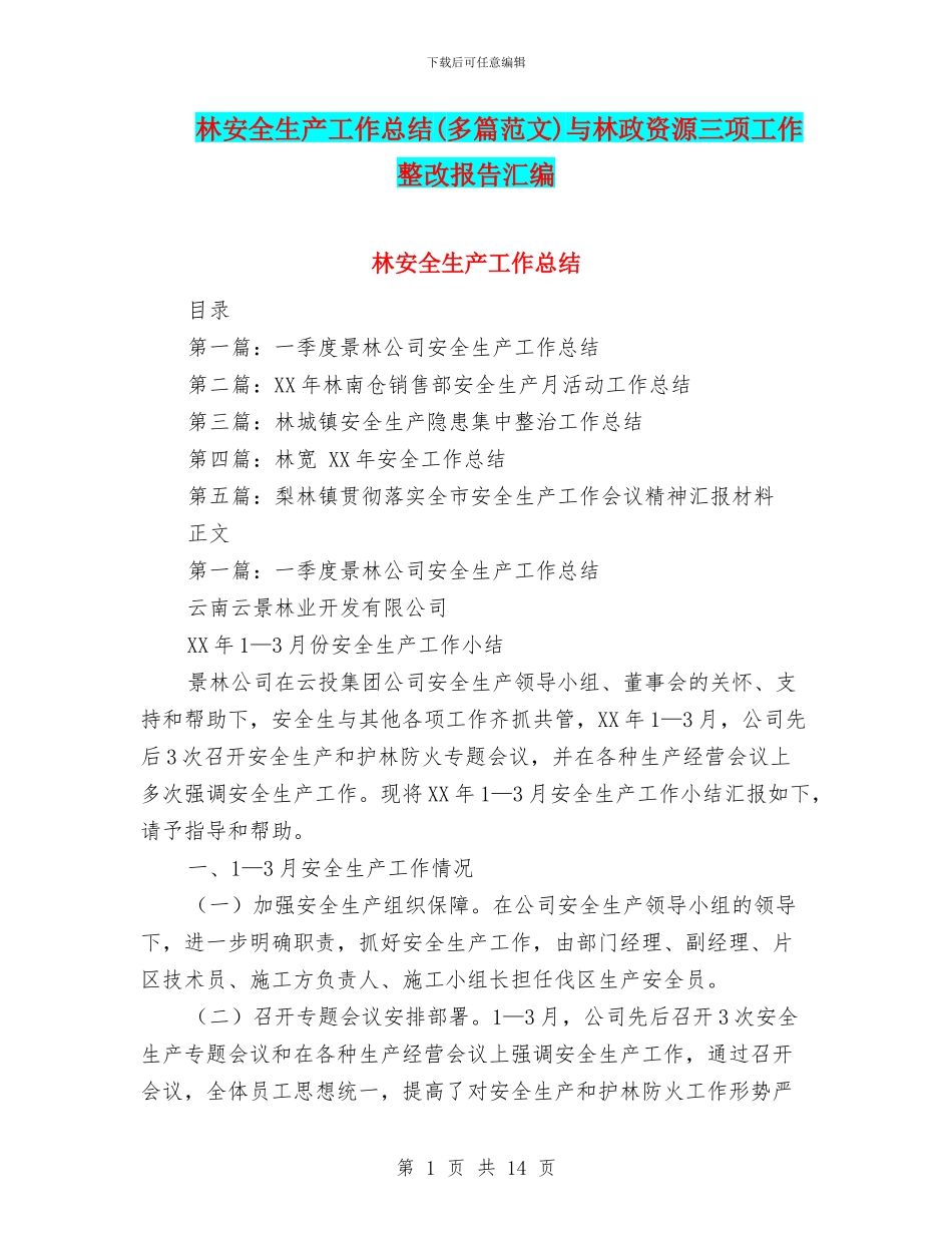 林安全生产工作总结与林政资源三项工作整改报告汇编_第1页