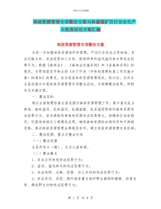 林政资源管理专项整治方案与林盛煤矿百日安全生产大检查活动方案汇编