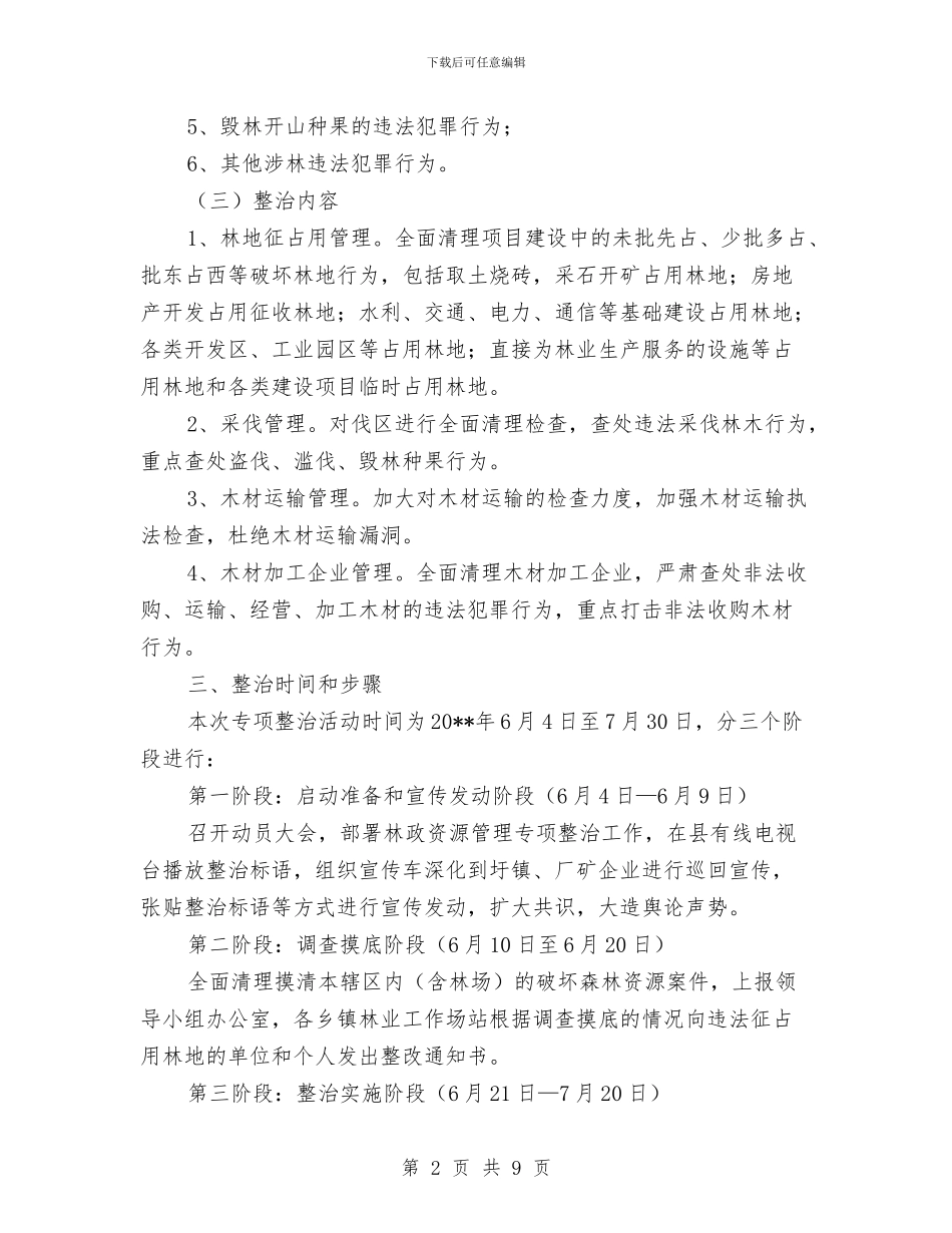林政资源管理专项整治方案与林木种苗执法行动实施方案2篇汇编_第2页