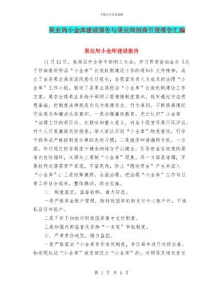 果业局小金库建设报告与果业局招商引资报告汇编