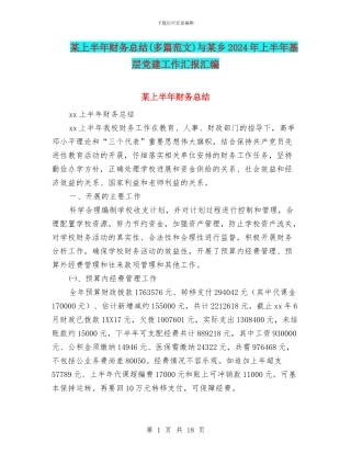 某上半年财务总结与某乡2024年上半年基层党建工作汇报汇编