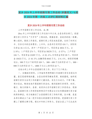 某乡2024年上半年招商引资工作总结与某乡2024年第一次组工点评汇报材料汇编