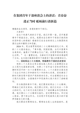 在集团青年干部座谈会上的讲话：青春奋进正当时砥砺前行谱新篇