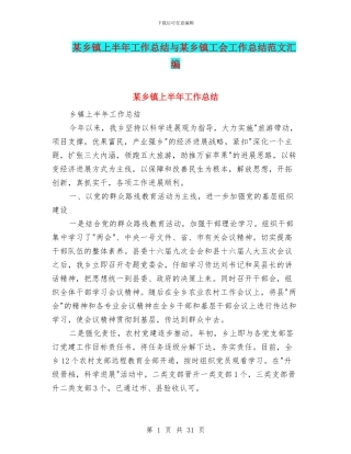 某乡镇上半年工作总结与某乡镇工会工作总结范文汇编