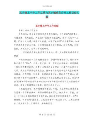 某乡镇上半年工作总结与某乡镇政务公开工作总结汇编