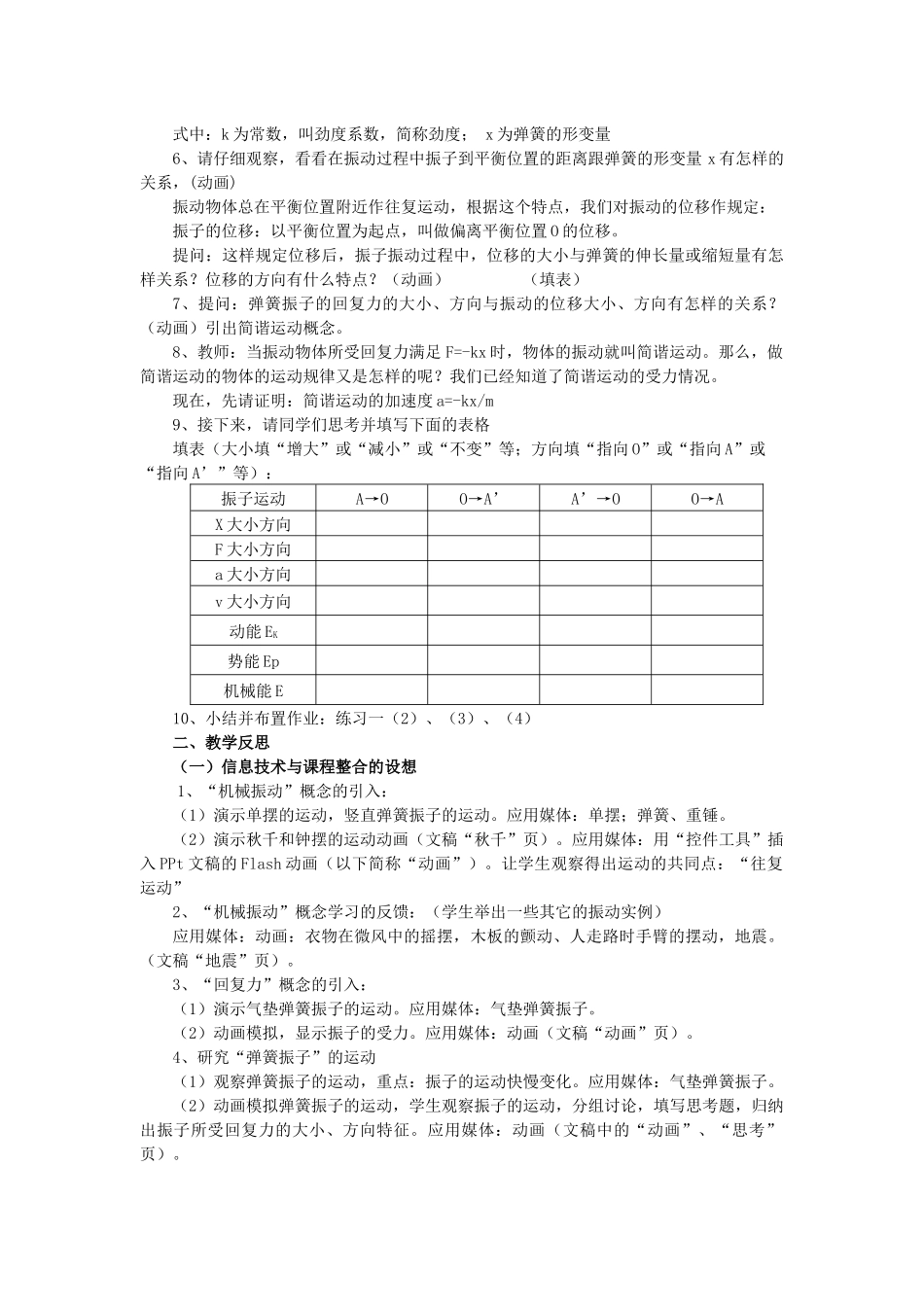 机械振动-《机械振动“简谐运动”》教学设计与反思_第2页