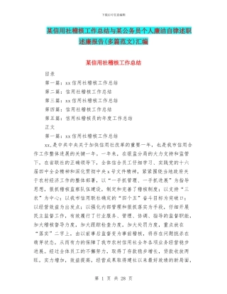 某信用社稽核工作总结与某公务员个人廉洁自律述职述廉报告汇编.doc