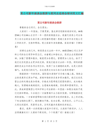 某公司新年座谈会致辞与某同志追悼会悼词范文汇编