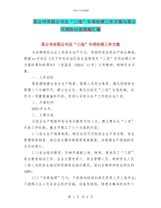 某公司有限公司反“三违”专项治理工作方案与某公司消防应急措施汇编