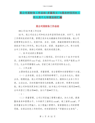 某公司某财务工作总结与某农村信用社工作人员个人年度总结汇编