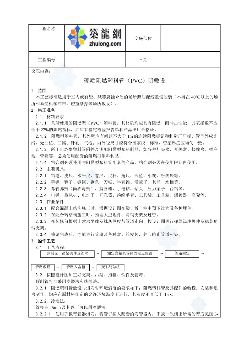 硬质阻燃塑料管（pvc）明敷设工艺_secret_第1页