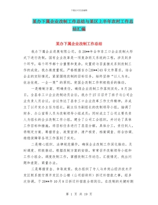 某办下属企业改制工作总结与某区上半年农村工作总结汇编