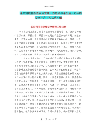某公司项目经理安全管理工作总结与某冶金公司年终安全生产工作总结汇编