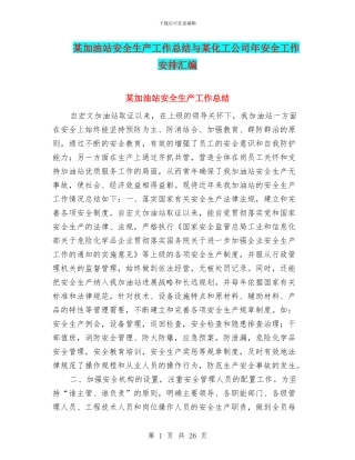 某加油站安全生产工作总结与某化工公司年安全工作安排汇编