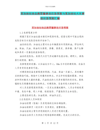 某加油站油品跑冒漏事故应急预案与某加油站火灾事故应急预案汇编