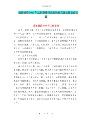 某区镇委2024年工作思路与某医院党支部工作总结汇编