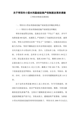 关于枣阳市小型水利基础设施产权制度改革的调查