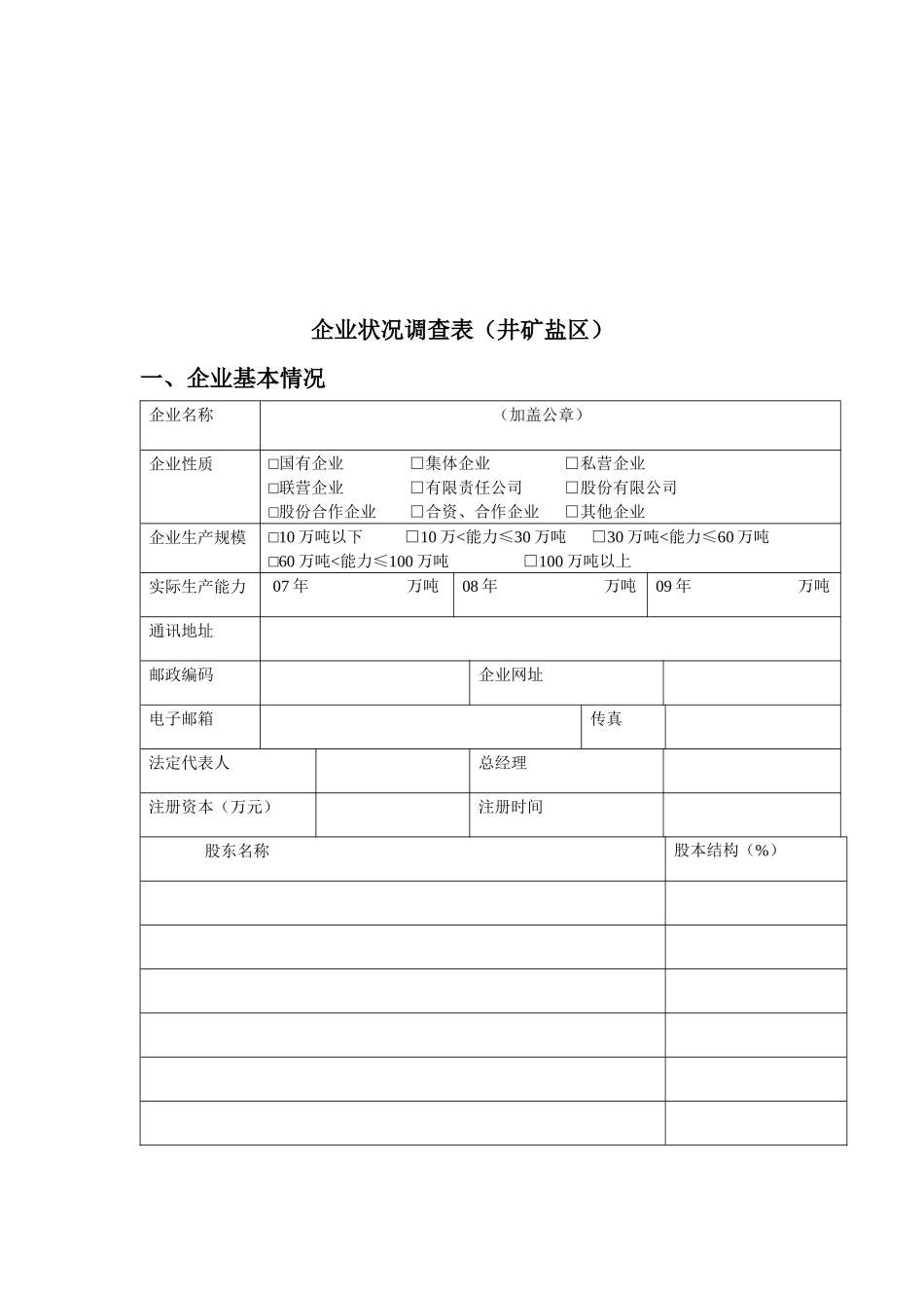 井矿盐区企业状况调查表格_第1页