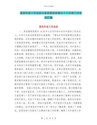 某县外宣工作总结与某县委宣传部长个人年度工作总结汇编