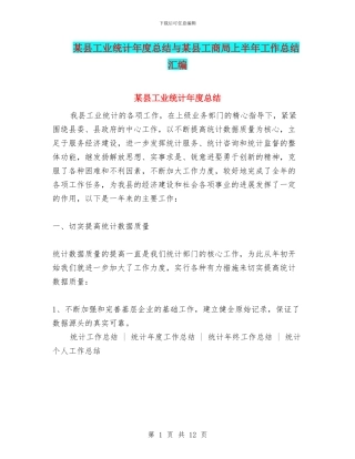 某县工业统计年度总结与某县工商局上半年工作总结汇编