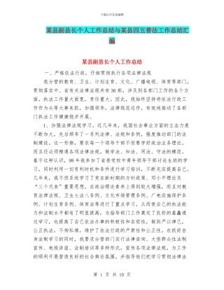 某县副县长个人工作总结与某县四五普法工作总结汇编